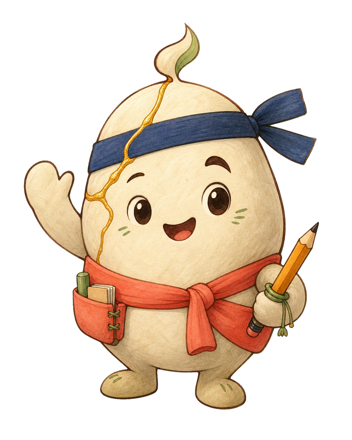 Kintsu, the Founder's Dojo founder spirit, waving with a pencil